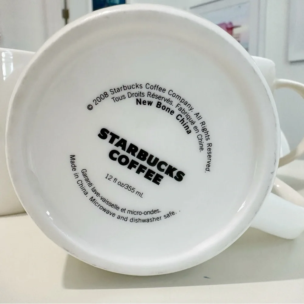 Set of 4 bone china Starbucks mugs 12 oz each 2008 - Picture 2 of 8